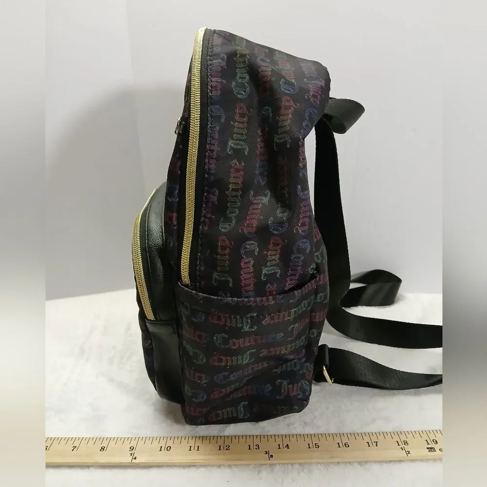Juicy Couture Womens Backpack Black Mutli Color Lettering With Gold‎ Tones